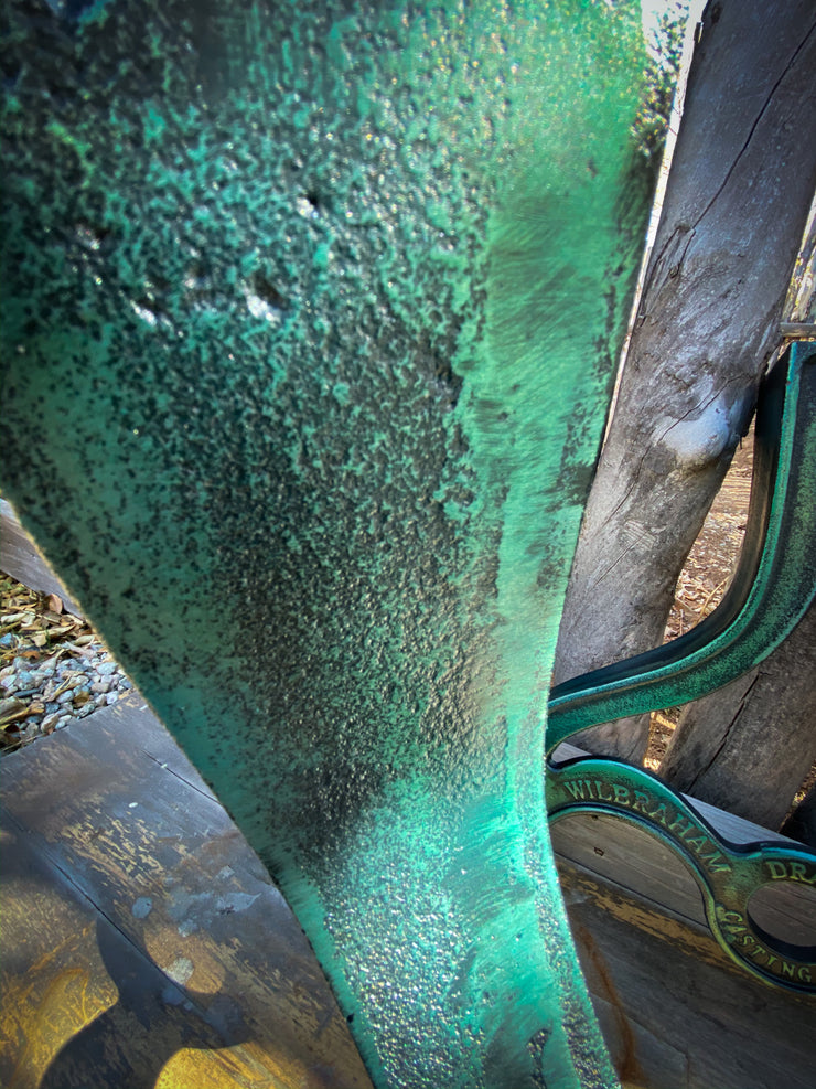 Classic Drake O.G. Coffee Table/ Bench Legs Emerald Green Rustic Metal